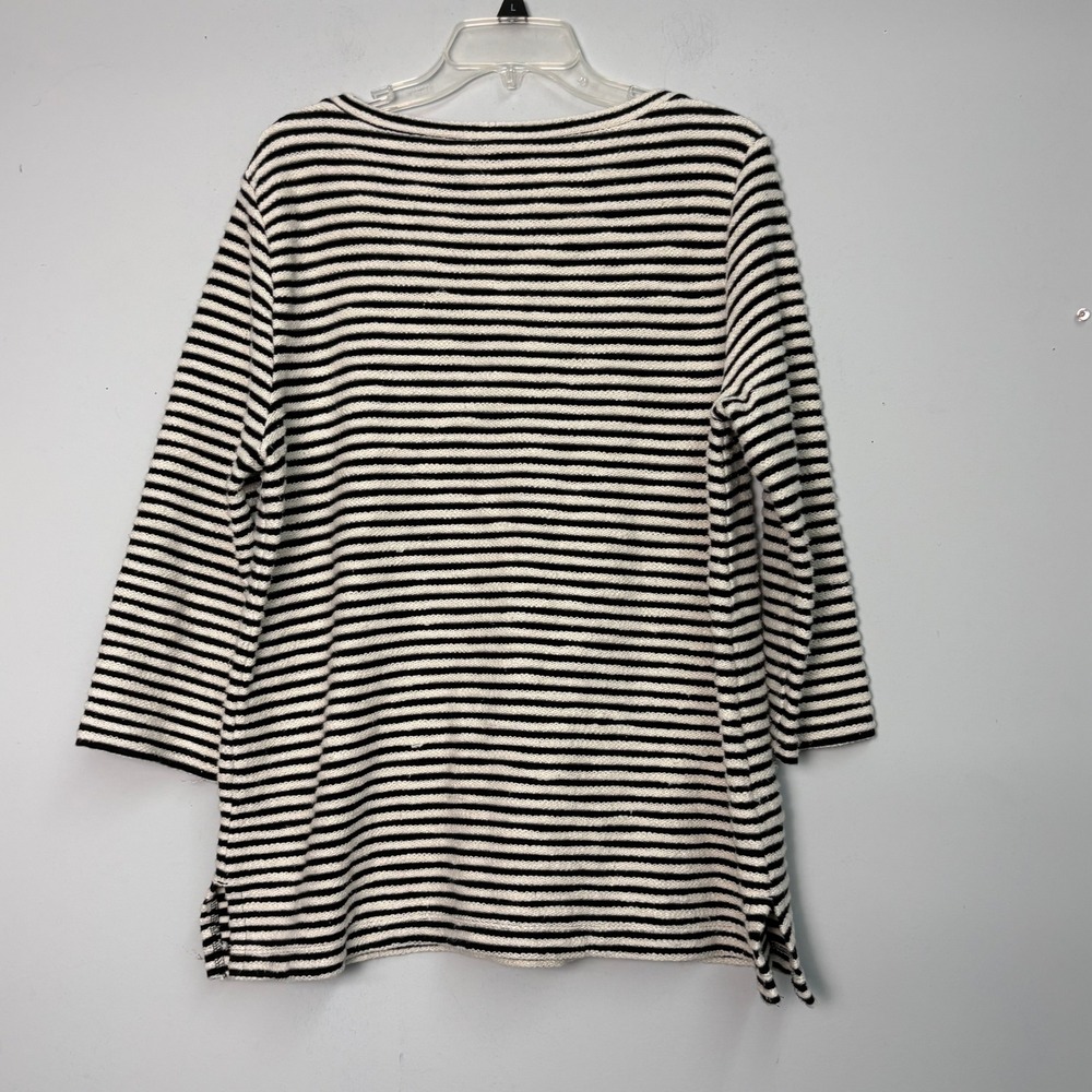 LOFT Outlet Women Black White Striped 3/4 Sleeve Cotton Knit Top Large Lagenlook - Picture 5 of 6